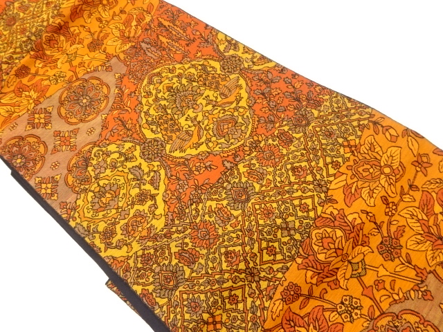 華紋に向かい鶴・花唐草模様織出し名古屋帯